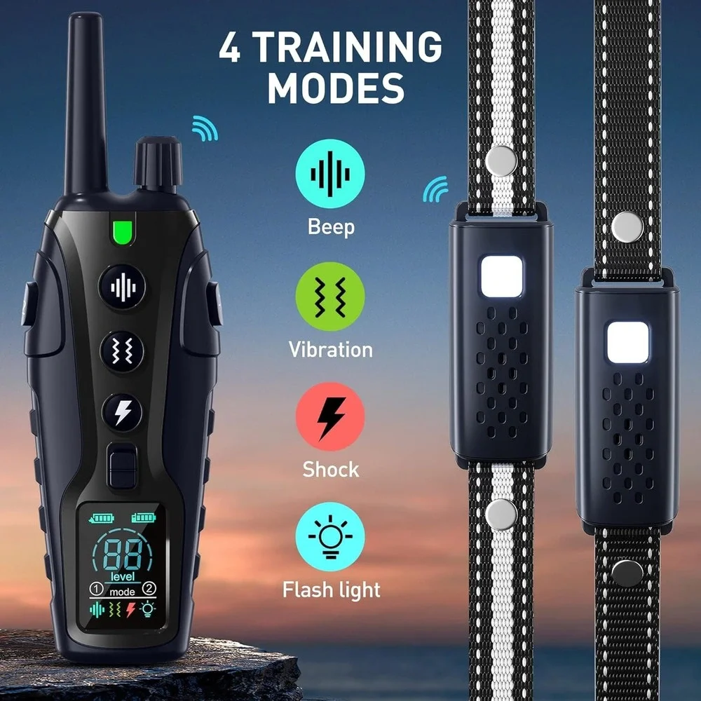 Dog Shock Collar 2 Dogs(15-150lbs) with Flashing Light for Night Walks, 4000FT